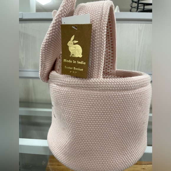 Easter Bunny Basket Pink Textured Fabric Embroidered w/ Polka Dot lining NWT - Picture 5 of 6